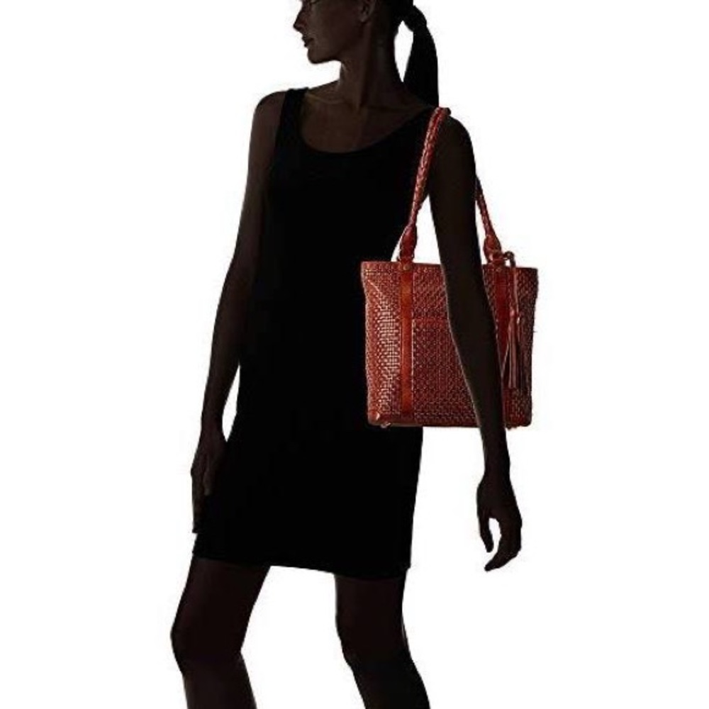 NWTS! Patricia Nash Rena Leather Woven Tassel Tote Bag - Picture 3 of 12
